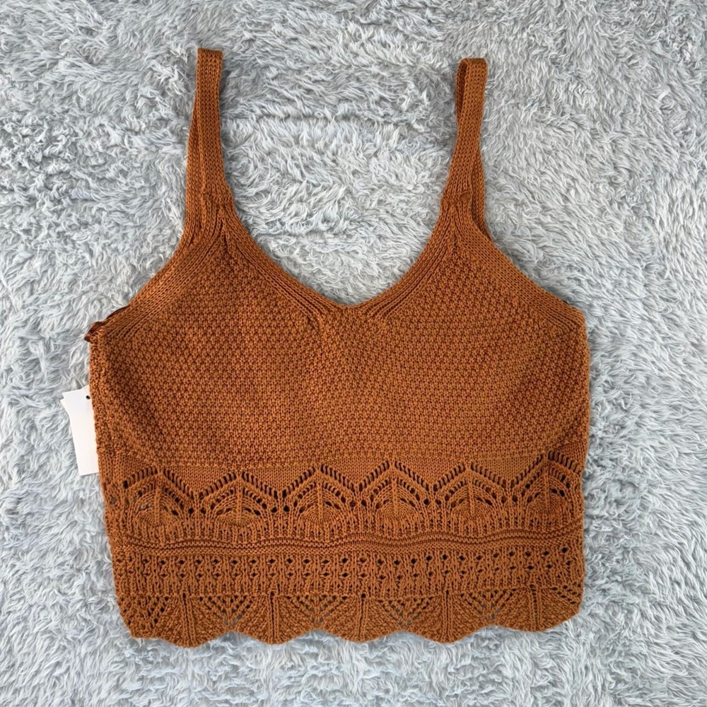 NWT Ultra Flirt Knit Festival Crop Top Small Brown Crochet Lace Coquette Y2K - Picture 7 of 11